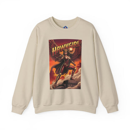 Hawkgirl Sweatshirt, DC Comics Wall Art Style, Premium Heroine Apparel - beige crewneck featuring anime-inspired Hawkgirl with wings and mace