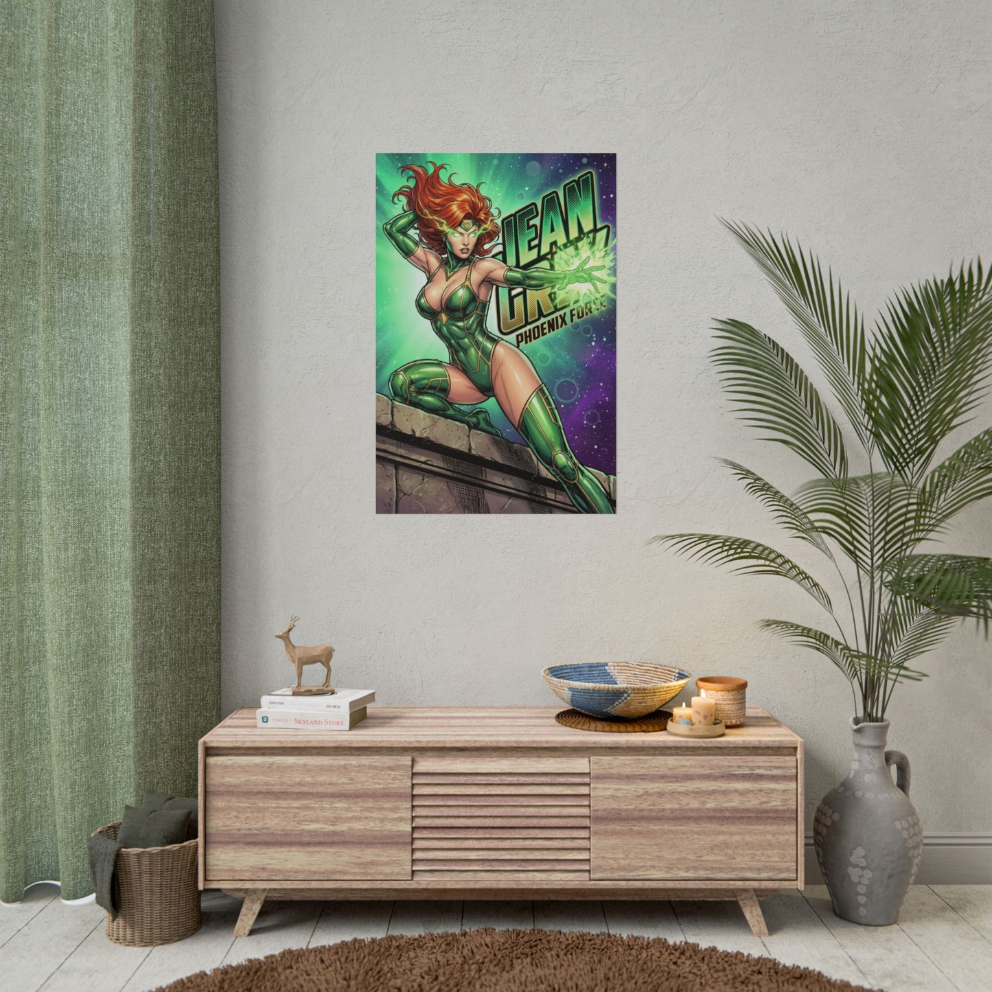 Jean Grey Poster / Jean Grey Wall Art / Jean Grey Art Print / X-Men Poster featuring Jean Grey in dynamic cosmic pose with vibrant colors and phoenix energy effects