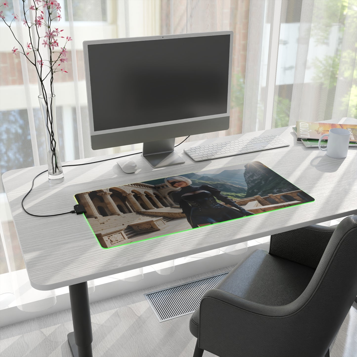 2B Nier Automata Schreibtischunterlage – LED RGB-Pad, Waifu Anime Girl Gaming-Setup