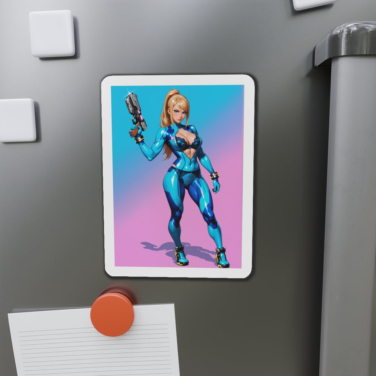 Магніт із зображенням аніме Самус Аран – магніт із зображенням дівчини-воїна космосу, декор для холодильника геймера