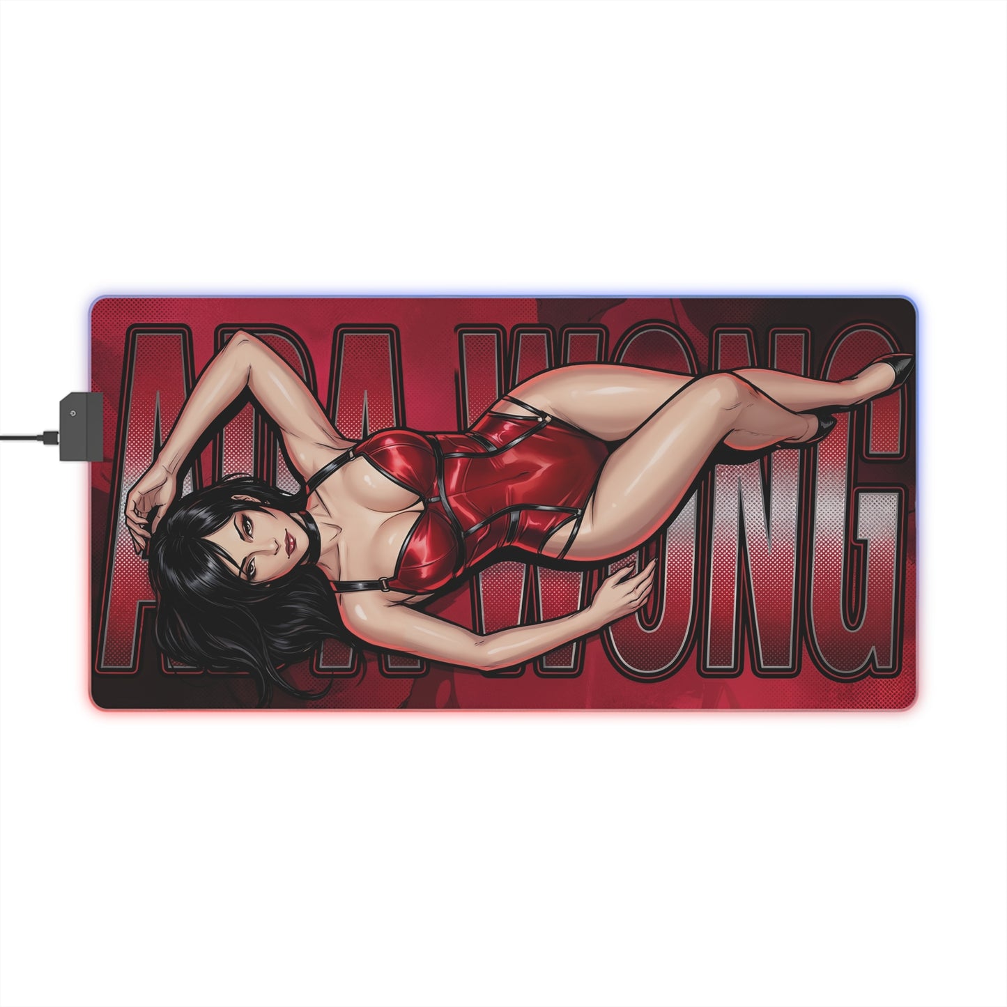 Ada Wong RGB Desk Mat, Resident Evil Gaming Mouse Pad, LED Desk Mat for Gamer Setup featuring red-clad Ada Wong artwork on RGB LED mouse pad