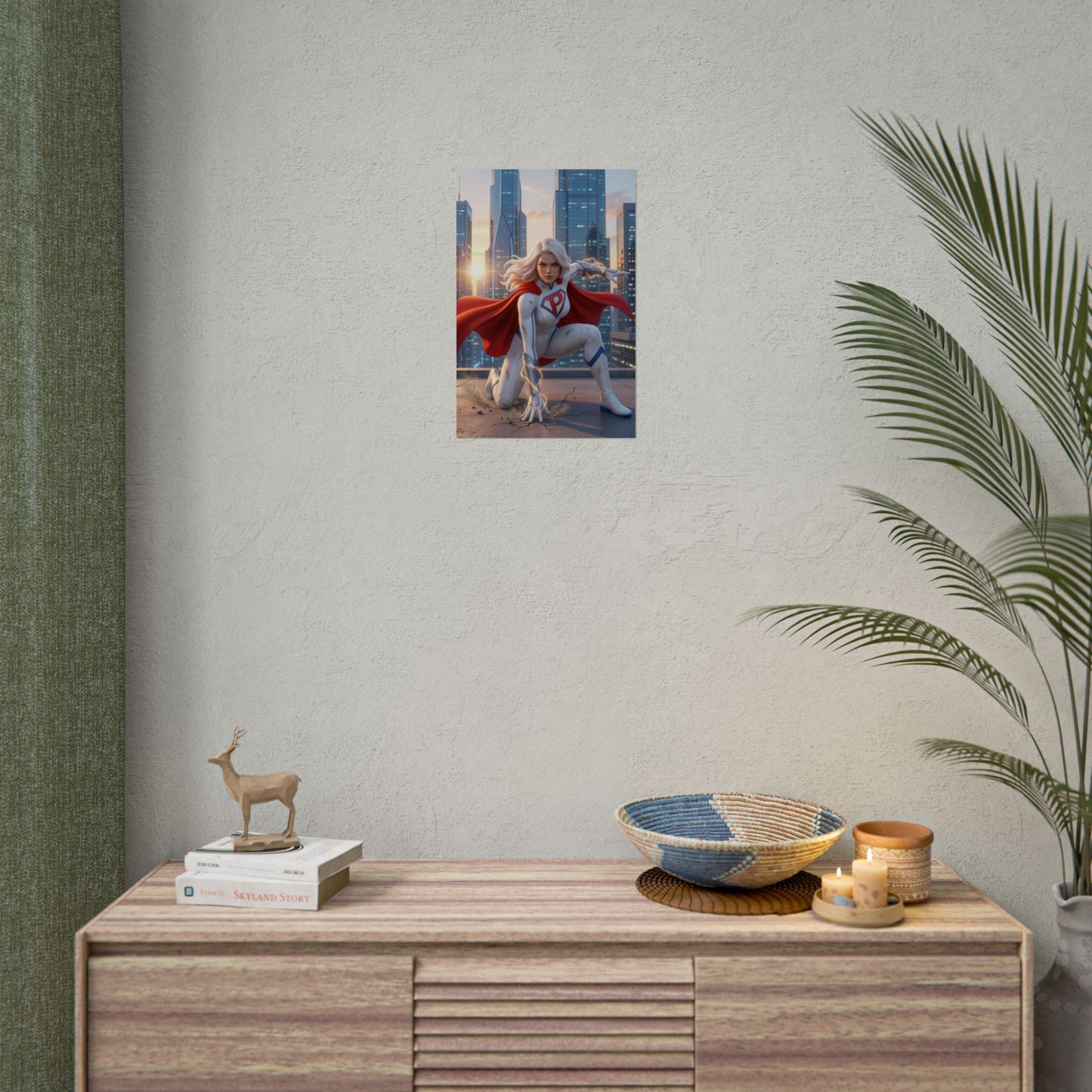 Power Girl Poster, DC Comics Art Print – Superhero Wall Art on modern game room wall, high-res comic superhero decor