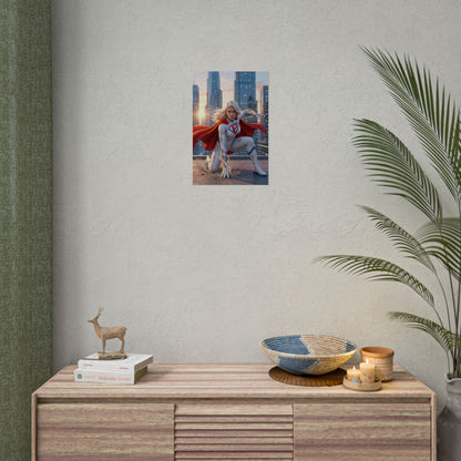 Power Girl Poster, DC Comics Art Print – Superhero Wall Art on modern game room wall, high-res comic superhero decor