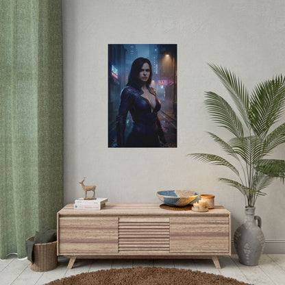 Jessica Jones Poster, Marvel Wall Art Print – Dark Hero Decor hung in modern media room over console, dark superhero wall art for gamers and collectors