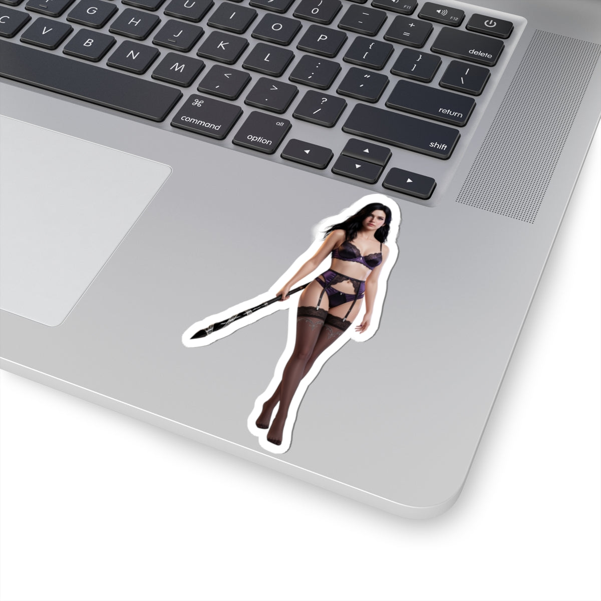 Yennefer Sticker – Fantasy Character Vinyl Sticker for Laptops & Indoor Decor on silver laptop showcasing glossy durable vinyl with crisp detail and strong adhesive