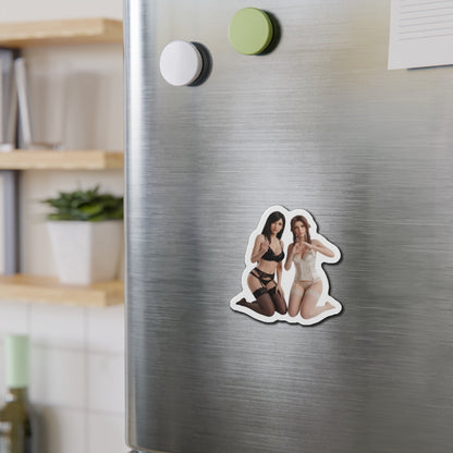Tifa Aerith Magnet – Final Fantasy VII Anime Duo Fridge Magnet showing die-cut vinyl duo sticker on stainless steel fridge