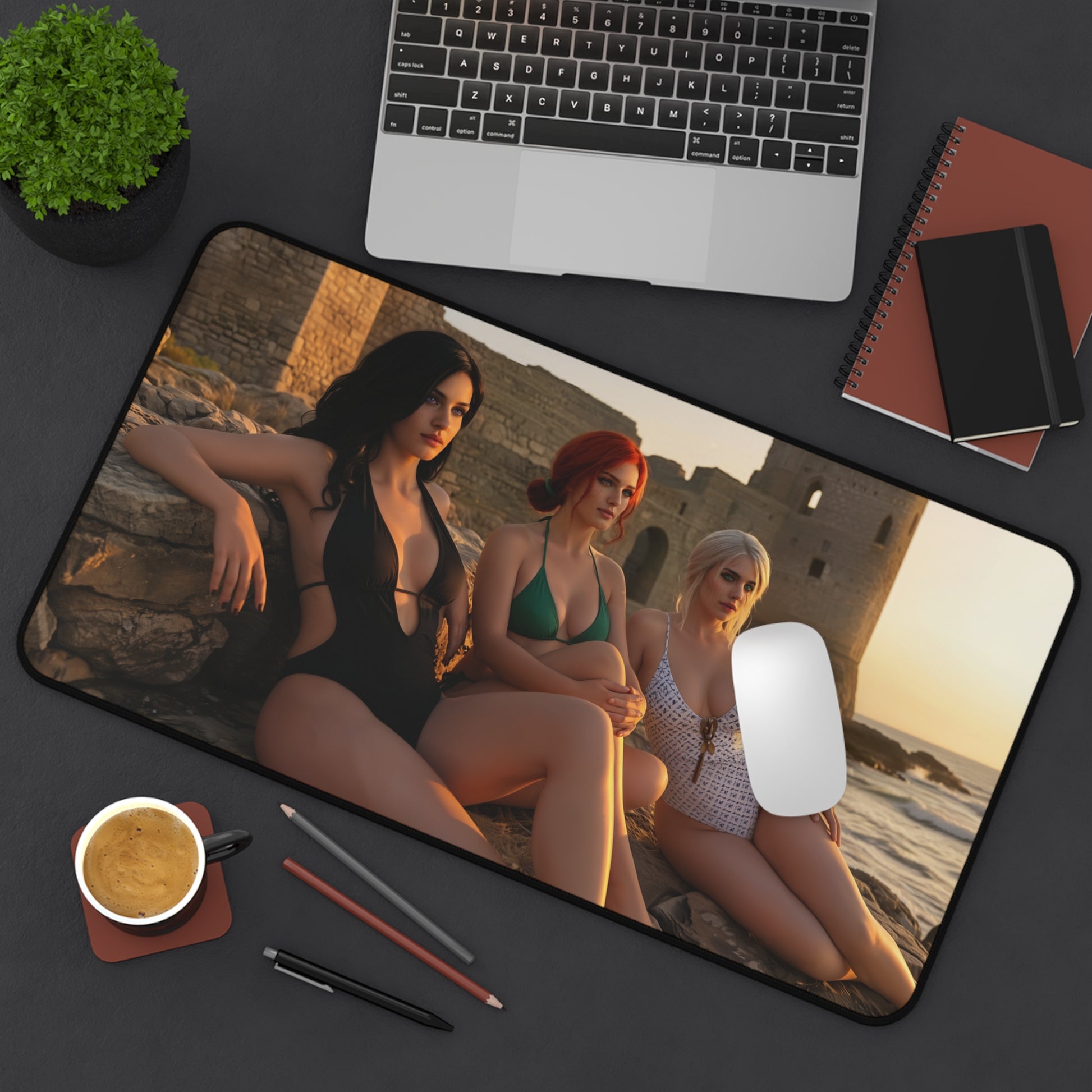 Ciri Triss Yennefer Desk Mat, Fantasy Gaming Mouse Pad, Witcher World Setup – trio heroines beach artwork gaming desk mat