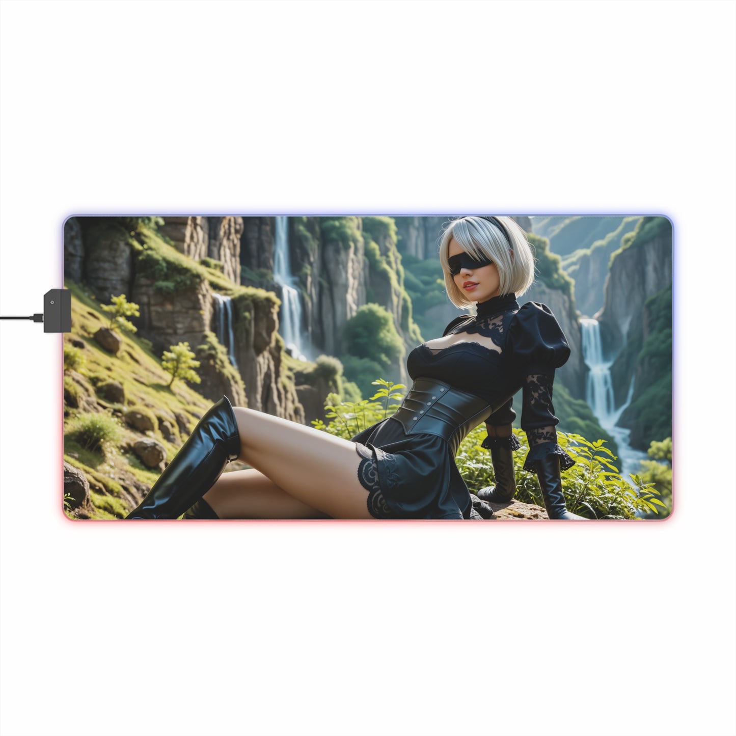 Килимок для столу 2B Nier Automata – світлодіодний RGB-підсвітлювальний килимок, ігровий декор із зображенням дівчини з аніме Вайфу