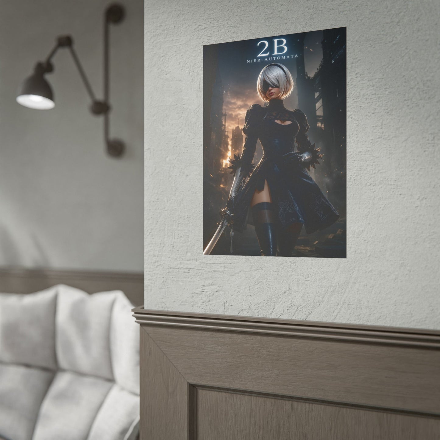 2B Nier Automata Poster, Gaming Wall Art, Sci Fi Print, Gamer Decor