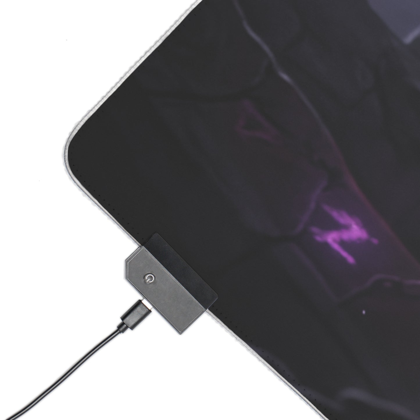 Mileena Desk Mat – LED RGB Pad, Waifu Assassin Anime Girl Setup showing corner USB LED controller and dark purple assassin artwork