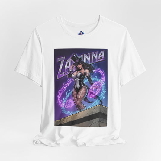 Zatanna T-Shirt | DC Comics Anime Tee for Gamers & Fans - white Bella Canvas tee with comic-style Zatanna illustration and mystical energy effects