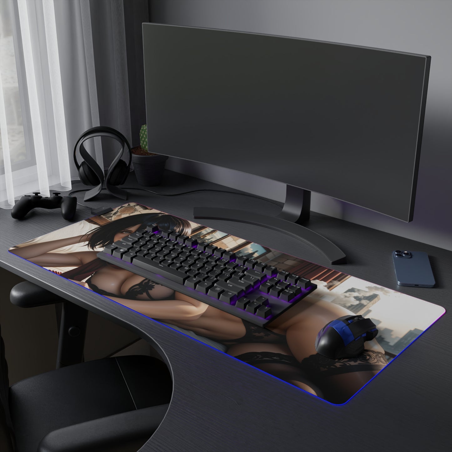 Килимок для столу Mikasa Ackerman – світлодіодний RGB-підсвітлювальний килимок, ігрова конфігурація для дівчат з аніме Waifu