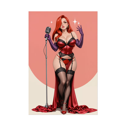 Jessica Rabbit Poster, Anime-Mädchen im roten Kleid Kunstdruck, Pin-up-Waifu Wanddeko