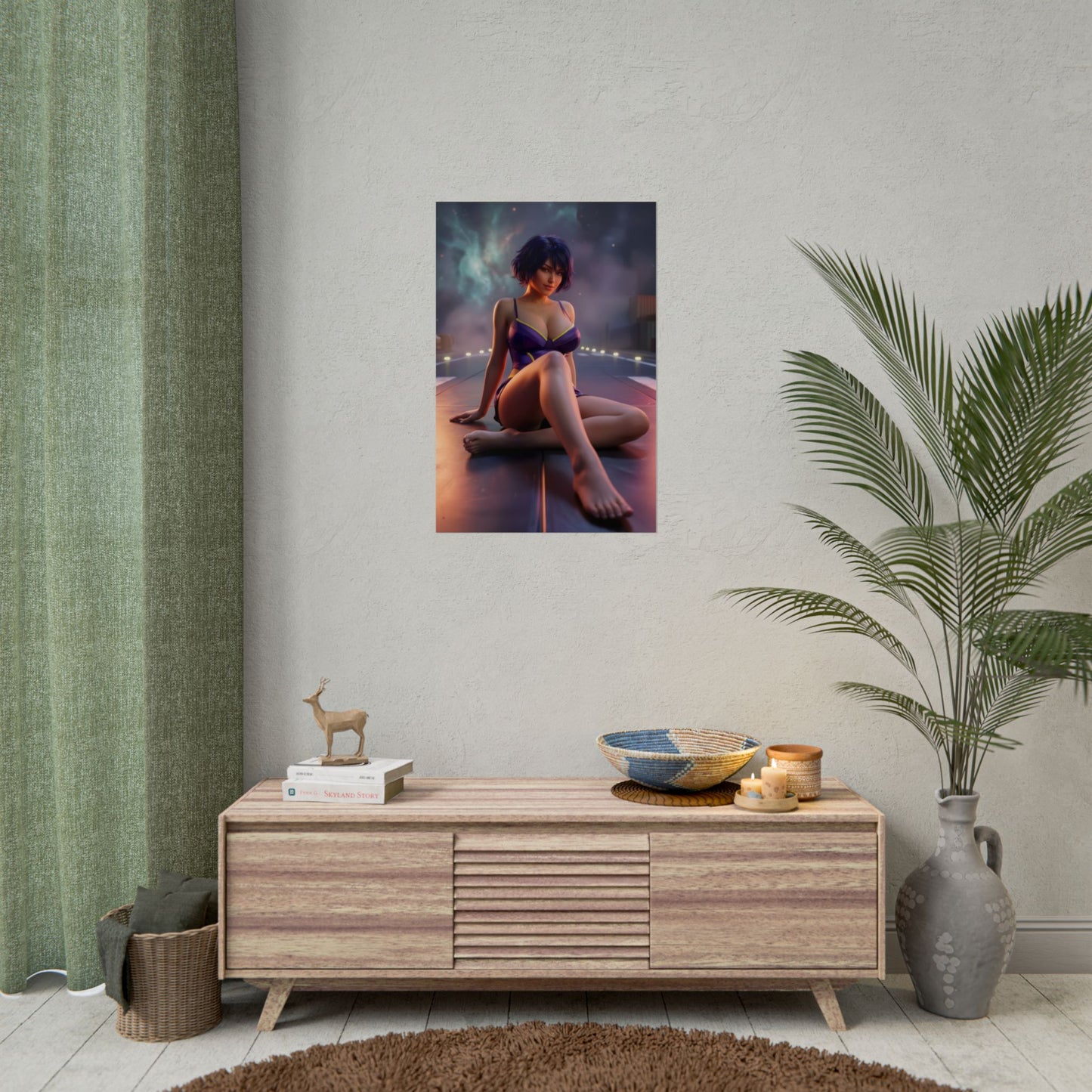 Faye Valentine Poster / Faye Valentine Wall Art / Faye Valentine Art Print / Cowboy Bebop Poster - cinematic moody anime print of Faye Valentine seated