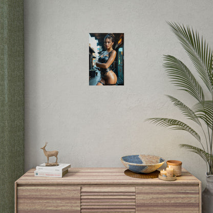 Panam Palmer Wall Art – Futuristic Heroine Poster, Great Gift for Gamers on minimalist modern wall above wooden console