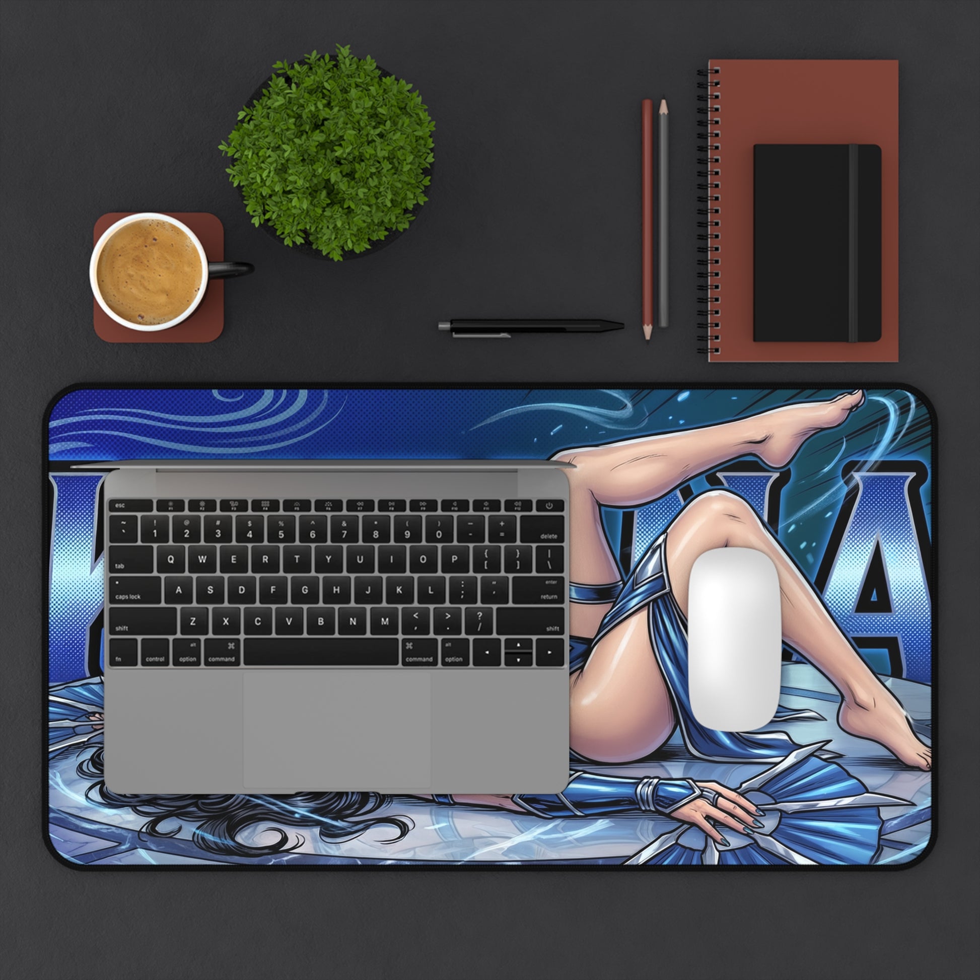 Kitana Mouse Pad – Fighting Game Gaming Mouse Pad, Stylish Gamer Desk Decor showing anime-style fighter artwork on a large smooth-stitch gaming desk mat