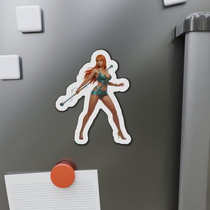 Nami Magnet – One Piece Anime Heroine Fridge Magnet, Pirate Decor — die-cut vinyl fridge magnet of Nami in confident pose