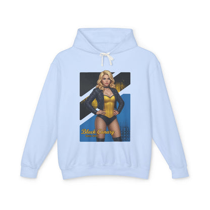 Black Canary Hoodie | DC Comics Hoodie | Anime Superheroine Pullover featuring anime-style Black Canary graphic on light blue cotton pullover