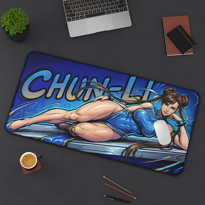 Chun-Li Desk Mat, Fighting Game Mouse Pad, Gamer Desk Setup — Chun-Li artwork on large non-slip desk mat with smooth glide surface