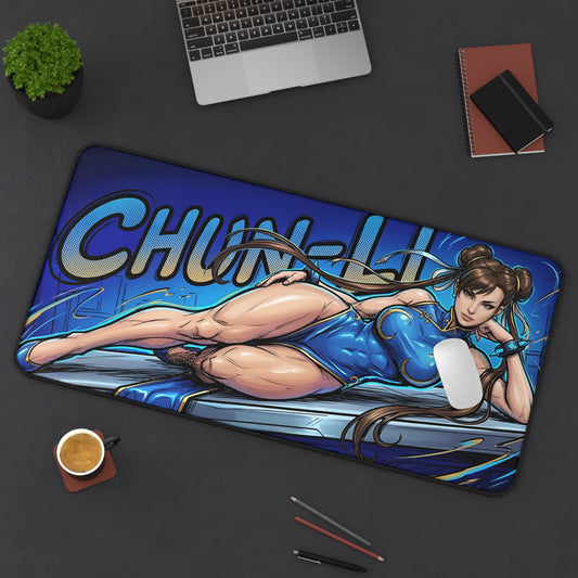 Chun-Li Desk Mat, Fighting Game Mouse Pad, Gamer Desk Setup — Chun-Li artwork on large non-slip desk mat with smooth glide surface