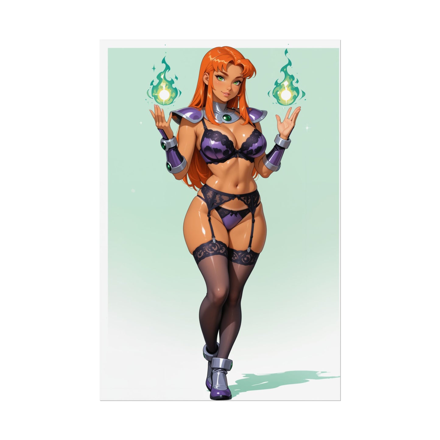 Starfire Wall Art Print, Orange-Haired Waifu Poster, Anime Hero Girl Decor