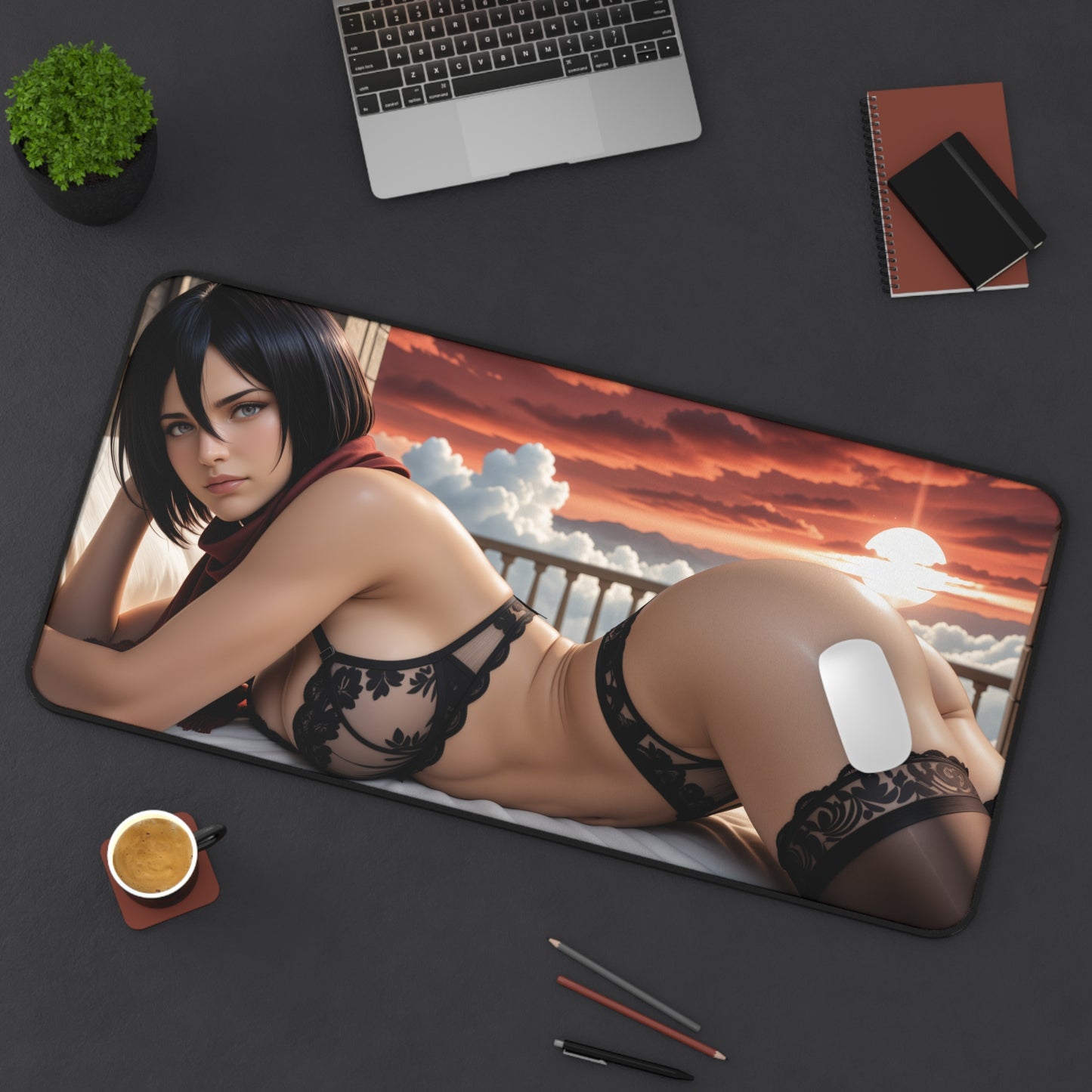 Gaming Mouse Pad – Mikasa Ackerman Desk Mat, AOT Anime Girl Battle Setup