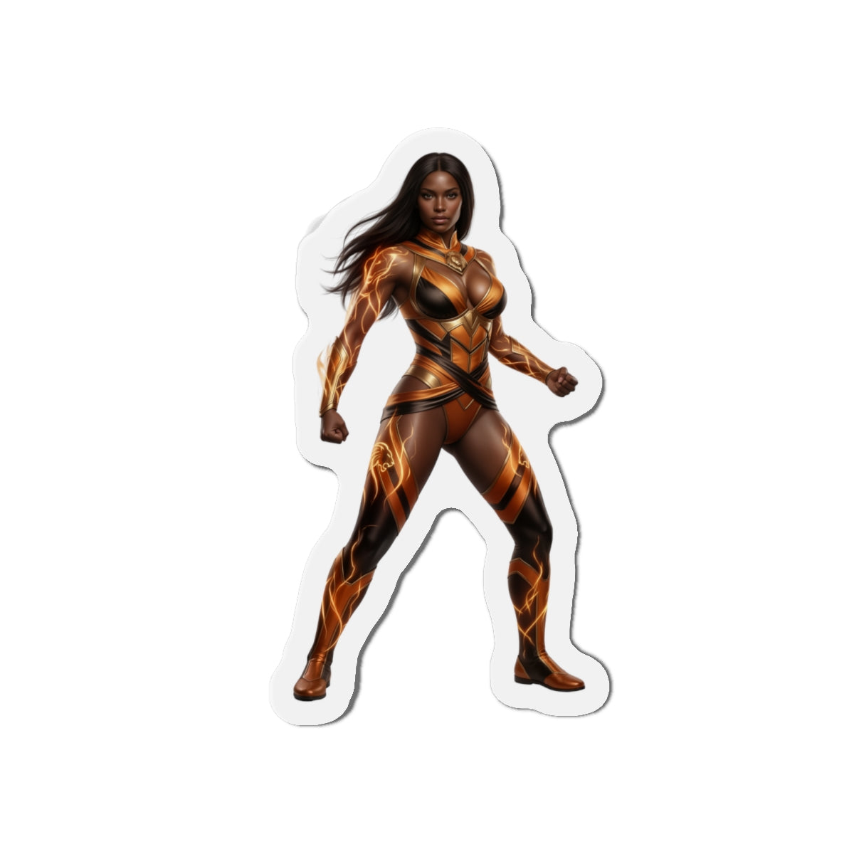 Vixen Magnet – DC Comic Heroine Fridge Magnet, Anime Style Decor showing die-cut vinyl magnet of Vixen in dynamic pose with high-res orange energy details