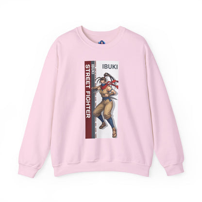 Ibuki Sweatshirt, Street Fighter Crewneck, Agile Ninja Gaming Apparel for Fans — pink crewneck with dynamic Ibuki character artwork and ninja streetwear style