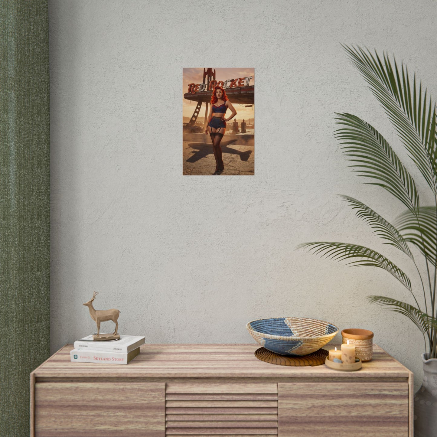 Fallout Redhead Woman Poster / Fallout Redhead Wall Art / Fallout Redhead Art Print / Fallout Poster - pin-up style redhead poster on living room wall