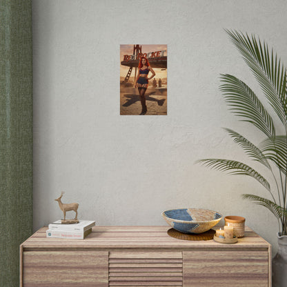 Fallout Redhead Woman Poster / Fallout Redhead Wall Art / Fallout Redhead Art Print / Fallout Poster - pin-up style redhead poster on living room wall