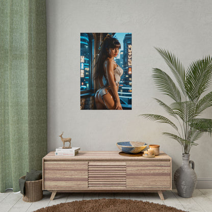 EVE Stellar Blade Poster – Futuristic Heroine Wall Art for Gaming Room Decor - ultra-high res sci-fi heroine poster displayed in modern gaming room