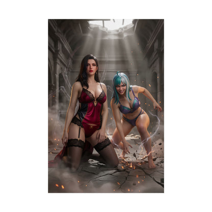 Black Maria & Ulti Poster / Black Maria & Ulti Wall Art / Black Maria & Ulti Art Print / One Piece Poster - dramatic duo in ruined hall, bold poses and high-impact contrast