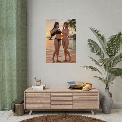 Tifa Aerith Poster, Final Fantasy Art Print – RPG Heroine Gift framed on coastal-themed living room wall