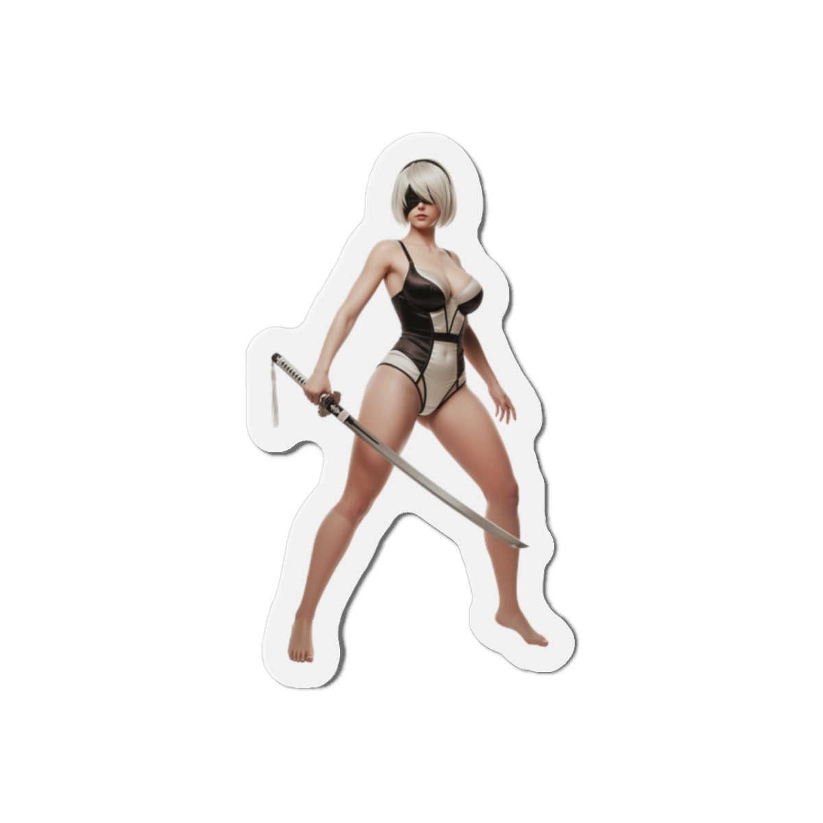 2B Magnet – NieR Automata Anime Heroine Fridge Magnet, Game Decor premium die-cut vinyl magnet showing 2B in anime-style artwork for fridge and gaming setups