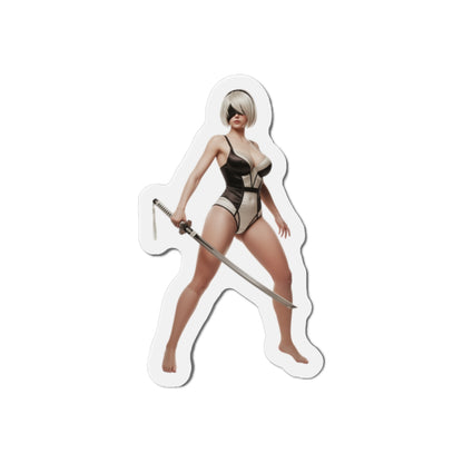 2B Magnet – NieR Automata Anime Heroine Fridge Magnet, Game Decor premium die-cut vinyl magnet showing 2B in anime-style artwork for fridge and gaming setups