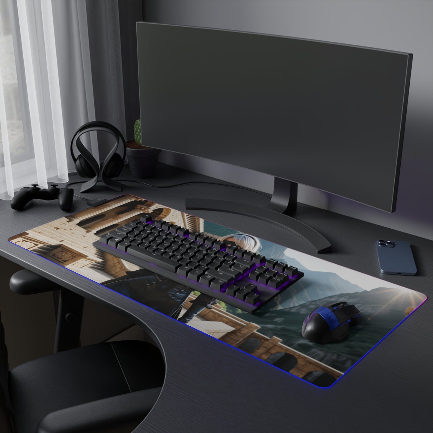 2B Nier Automata Schreibtischunterlage – LED RGB-Pad, Waifu Anime Girl Gaming-Setup