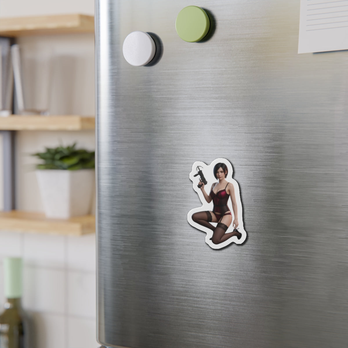 Ada Wong Magnet – Resident Evil Anime Heroine Fridge Magnet, Game Decor - die-cut vinyl fridge magnet showing anime-style Ada Wong character