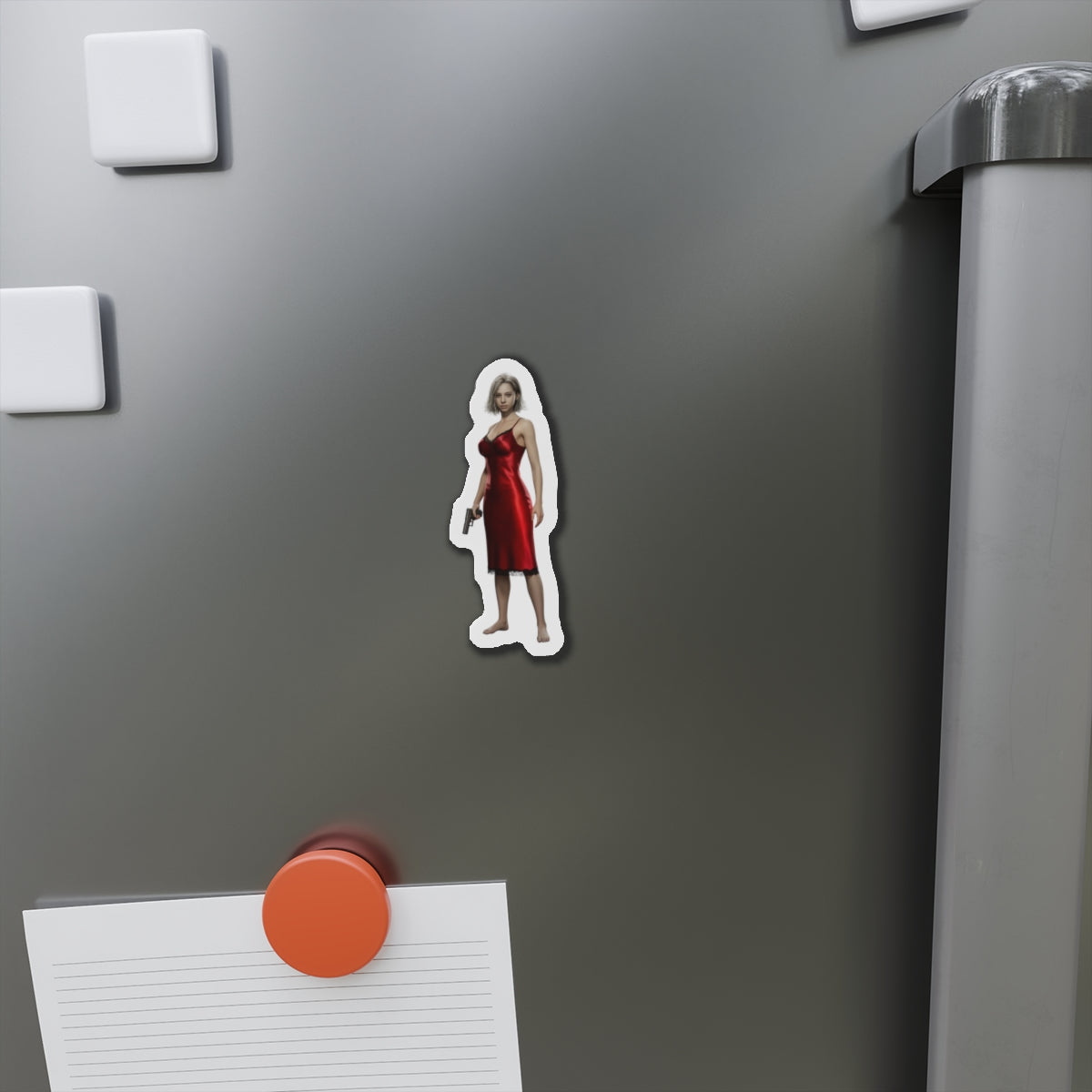 Grace Ashcroft Magnet, Resident Evil Fridge Magnet, Horror Character Gamer Gift - anime-style Grace in red dress vinyl fridge magnet