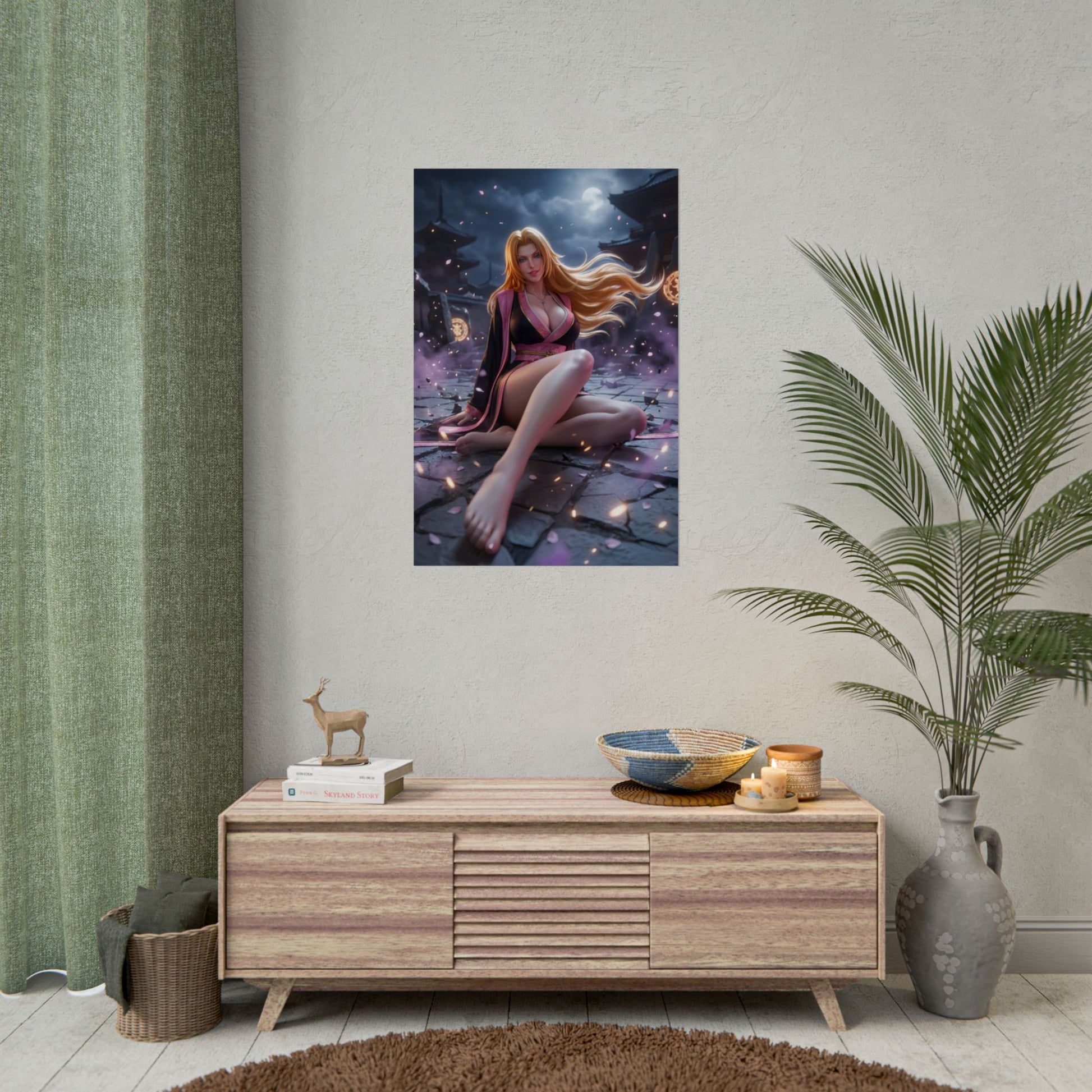Rangiku Matsumoto Poster / Rangiku Matsumoto Wall Art / Rangiku Matsumoto Art Print / Bleach Poster featuring moonlit, sensual anime portrait with flowing fabric