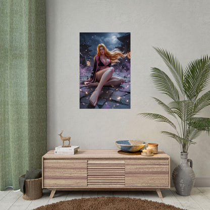 Rangiku Matsumoto Poster / Rangiku Matsumoto Wall Art / Rangiku Matsumoto Art Print / Bleach Poster featuring moonlit, sensual anime portrait with flowing fabric