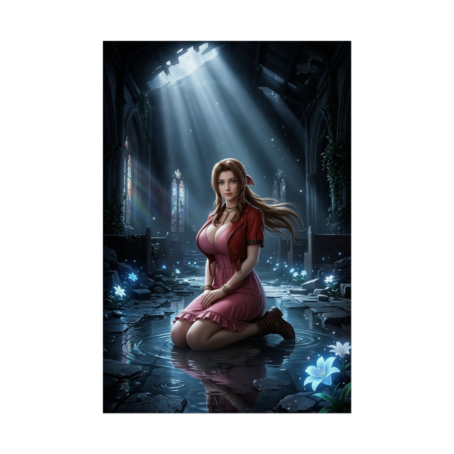 Aerith Gainsborough Final Fantasy VII Poster Anime RPG Wall Art Fantasy Woman Print Brown Hair Girl Character Gaming Room Decor Gift