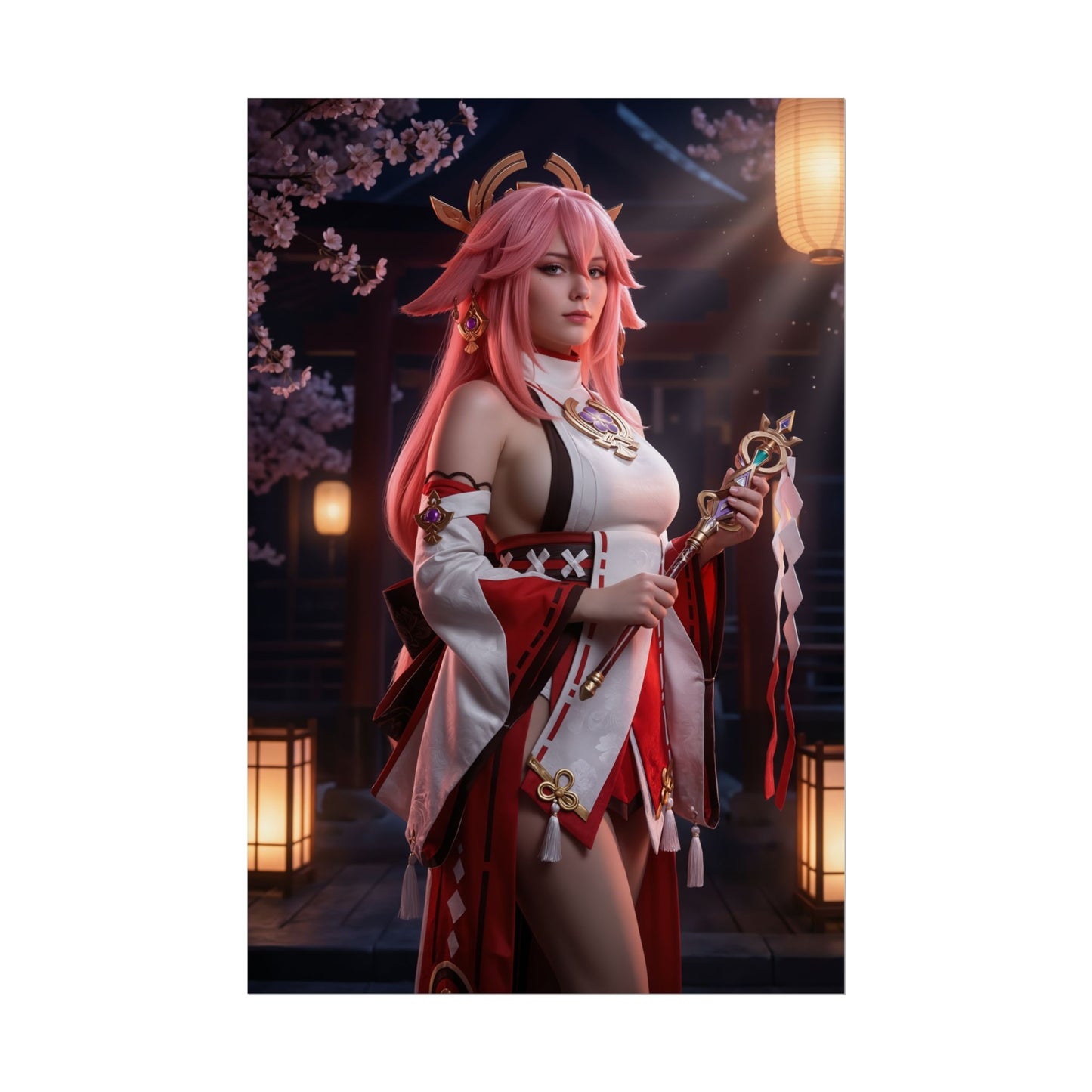 Yae Miko Poster, Genshin Impact Art Print – Iconic Electro Shrine Maiden — elegant shrine maiden wall art for gamer and anime rooms