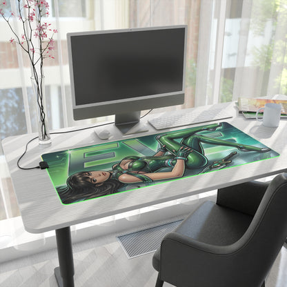 EVE RGB Desk Mat, Stellar Blade Gaming Mouse Pad, LED Desk Mat for Futuristic Setup - sci-fi character art on green RGB large gaming desk mat