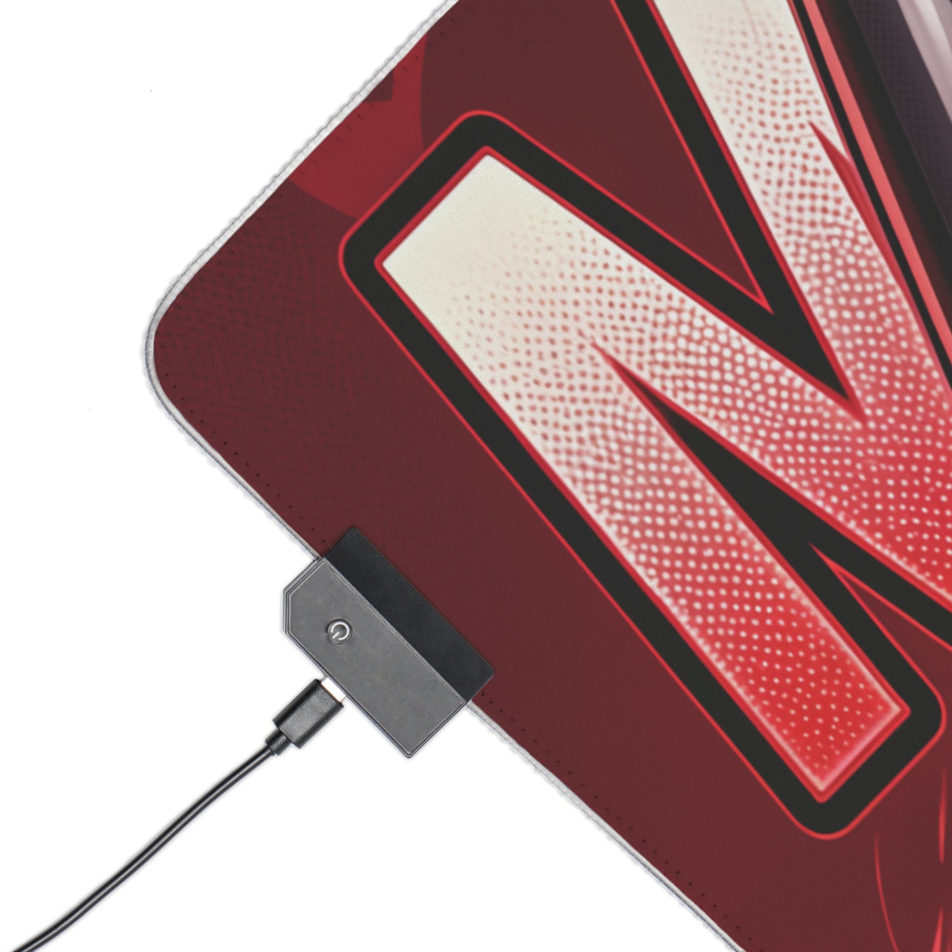 Makima RGB Desk Mat, Chainsaw Man Gaming Mouse Pad, LED Desk Mat for Anime Setup featuring red graphic corner, USB RGB controller and stitched edge
