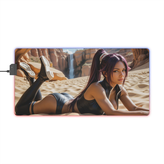 Yoruichi Shihouin Schreibtischunterlage – LED RGB Pad, Waifu Anime Girl Gaming Setup
