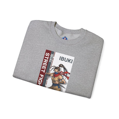 Ibuki Sweatshirt, Street Fighter Crewneck, Agile Ninja Gaming Apparel for Fans - gray crewneck with Ibuki ninja artwork