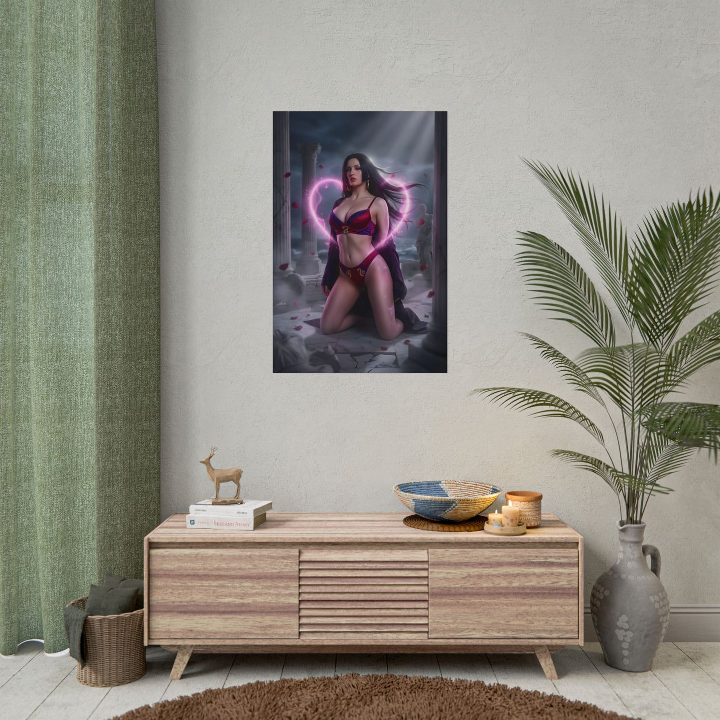 Boa Hancock Poster / Boa Hancock Wall Art / Boa Hancock Art Print / One Piece Poster - moonlit palace portrait of Boa Hancock with flowing fabric and magical glow