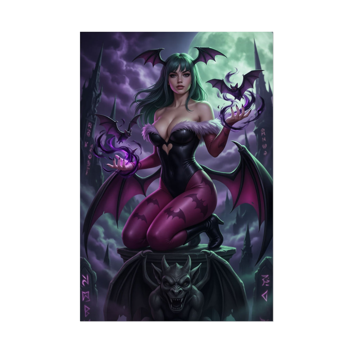 Morrigan Aensland Poster, Darkstalkers Art Print, Iconic Gothic Character - sultry gothic succubus art for gaming room wall dcor