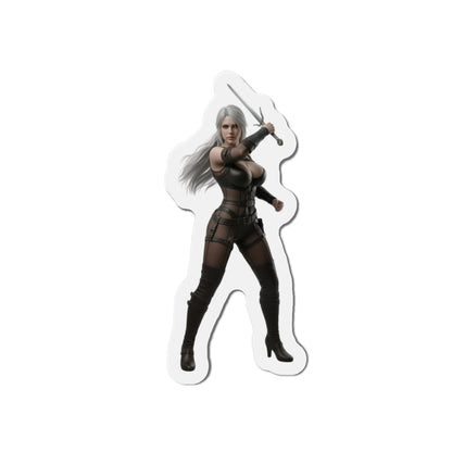 Ciri Magnet – The Witcher Game Heroine Fridge Magnet, Anime Style Decor – die-cut vinyl fridge magnet showing Ciri in anime-style pose with sword