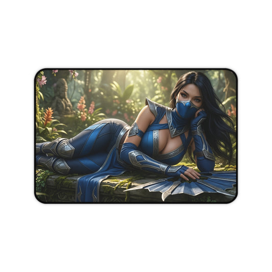 Kitana Gaming Mouse Pad, Mortal Kombat Desk Mat, Edenian Princess Fighter Setup showcasing high-def Kitana artwork on premium reclining desk mat
